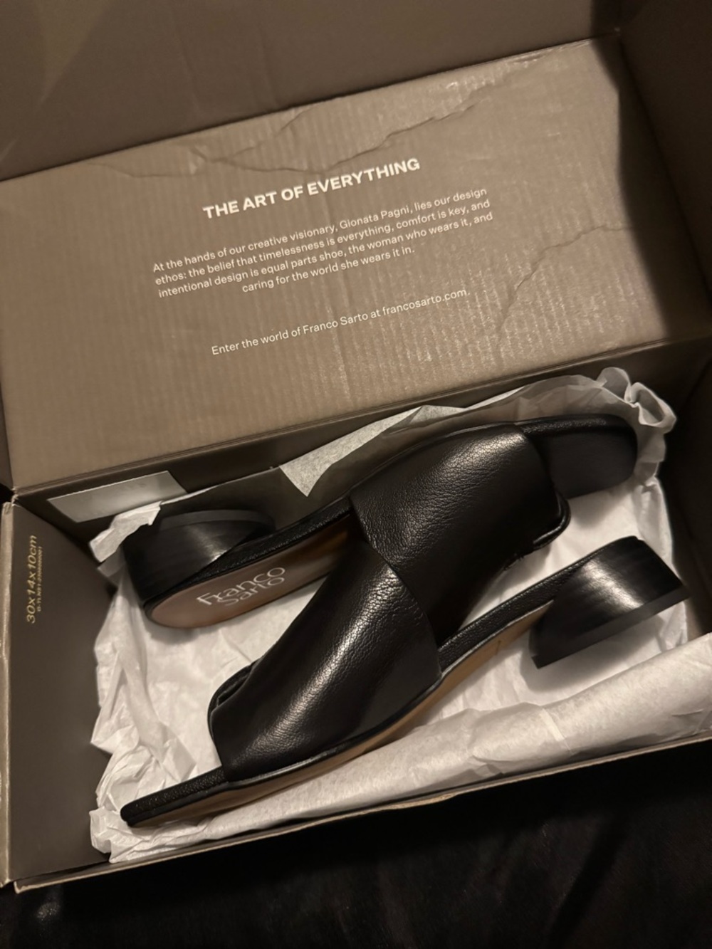 Franco Sarto Black Leather Open-Toe Slide Mules